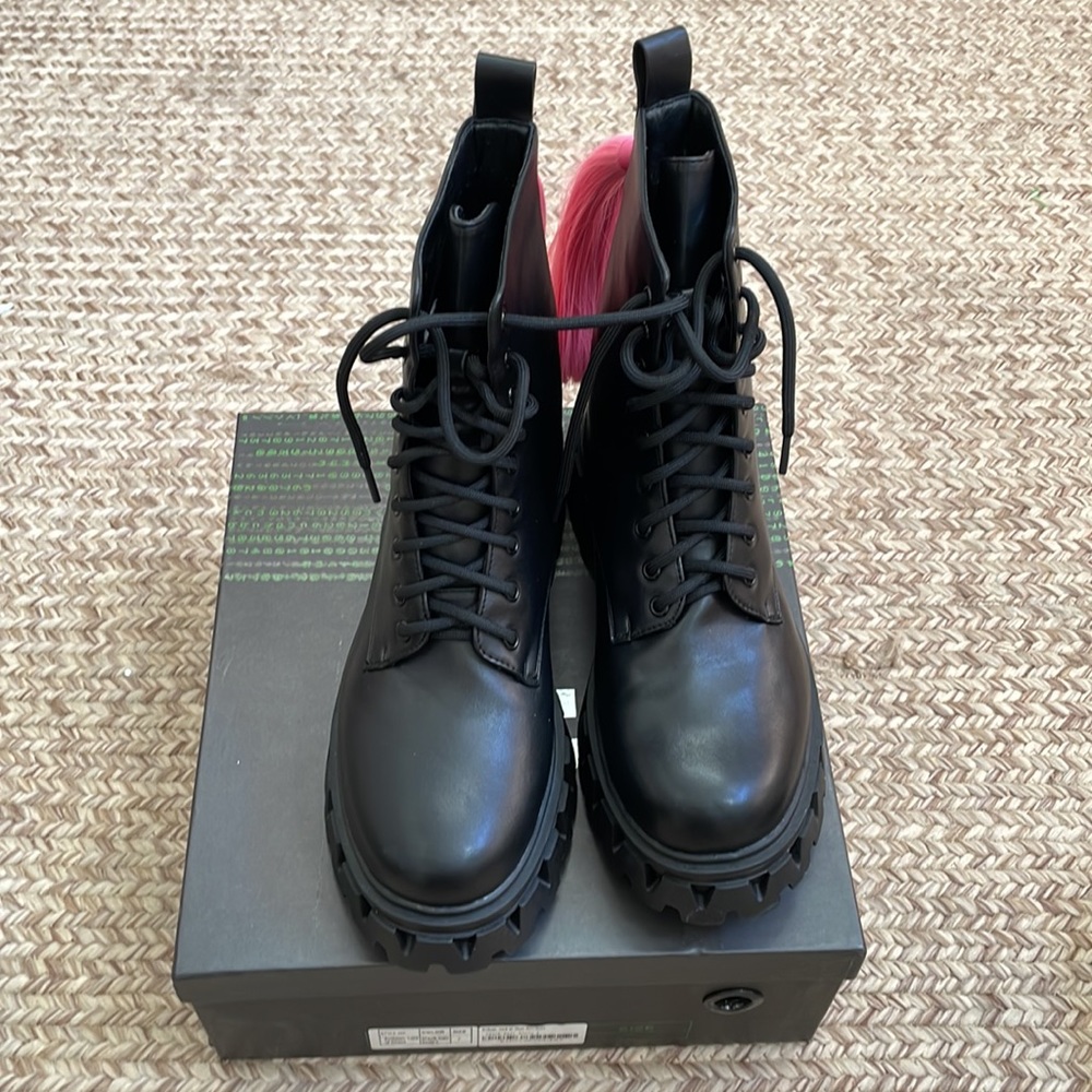 Koi Black Combat Boots with Pink Ponytail - Picture 2 of 4